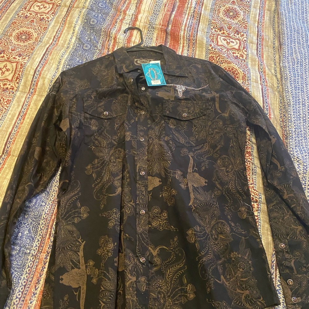 Elegant Black and Brown Paisley Button Down Shirt